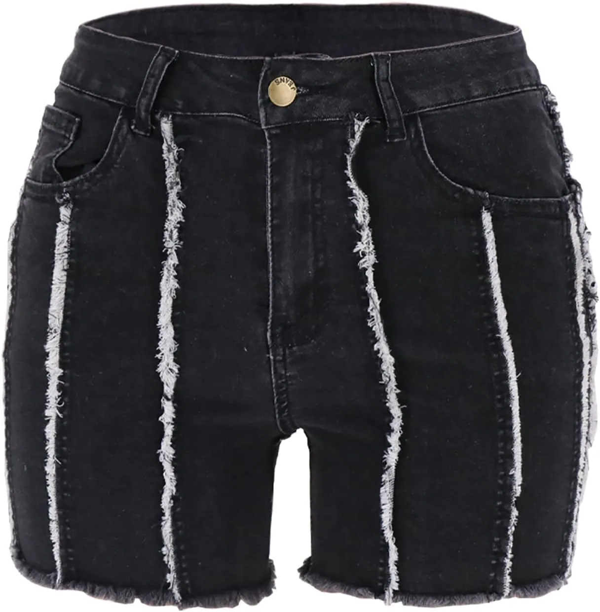 2025 Women's Ripped Mid Waisted Denim Shorts High Waist Zipper Fly Fringe Denim Shorts with Pockets