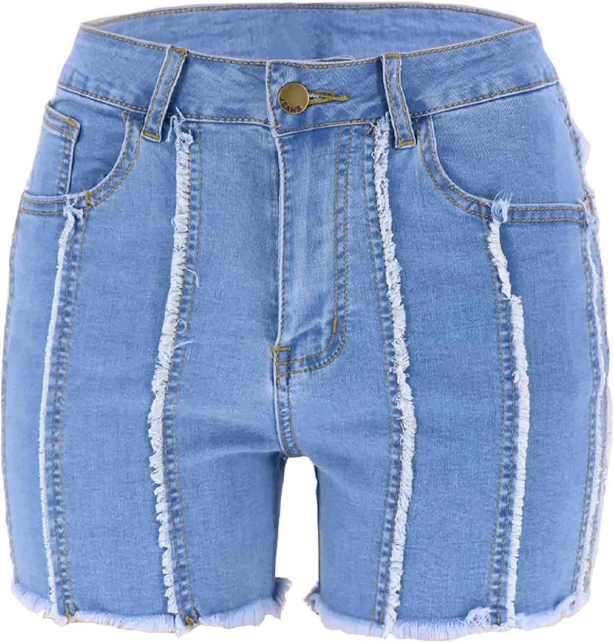 2025 Women's Ripped Mid Waisted Denim Shorts High Waist Zipper Fly Fringe Denim Shorts with Pockets
