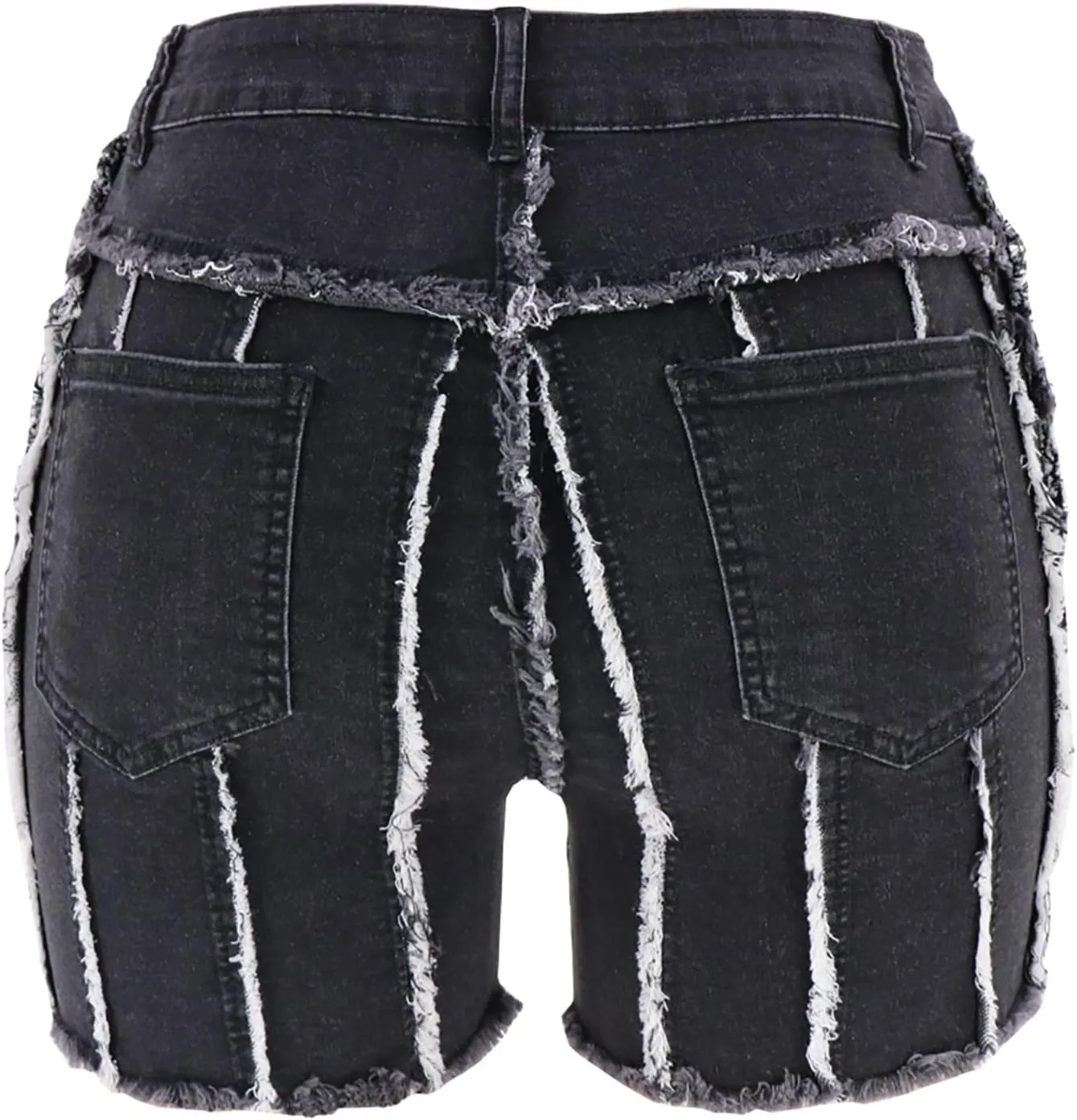 2025 Women's Ripped Mid Waisted Denim Shorts High Waist Zipper Fly Fringe Denim Shorts with Pockets