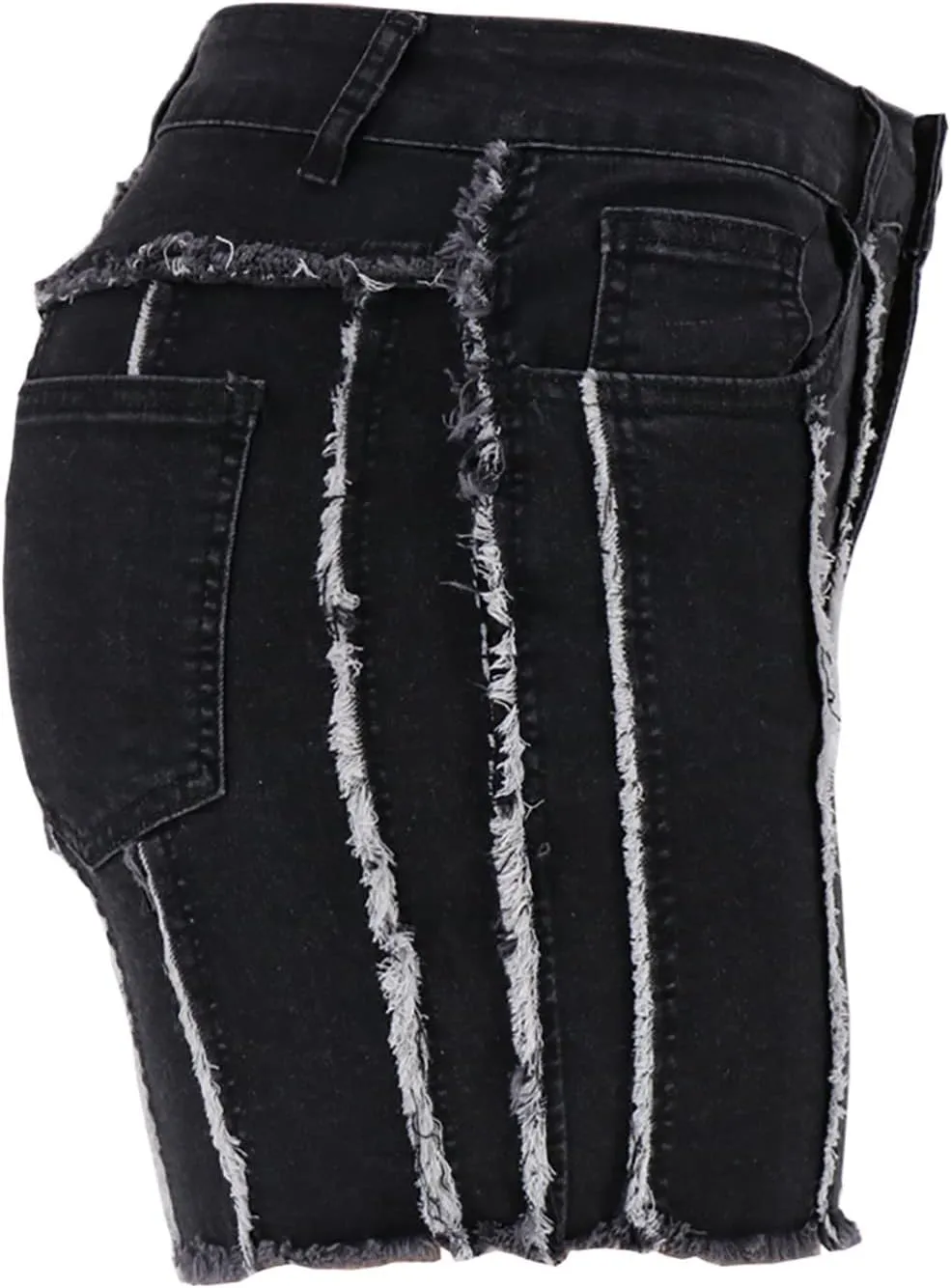 2025 Women's Ripped Mid Waisted Denim Shorts High Waist Zipper Fly Fringe Denim Shorts with Pockets