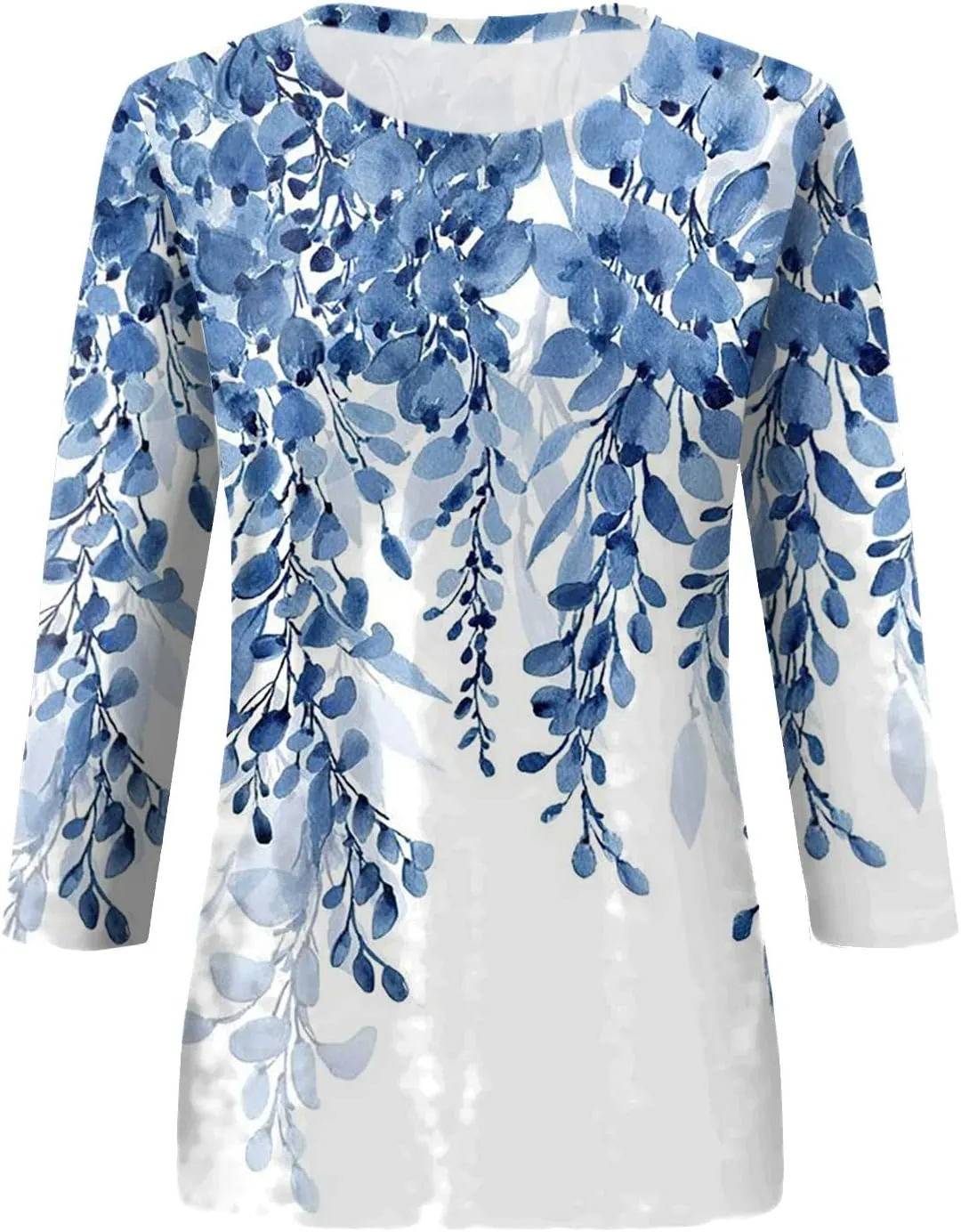 3/4 Length Sleeve Shirts for Women, Round Neck Cute Tunic Tops Basic Tees Casual Printed Blouses Loose Shirt Tops