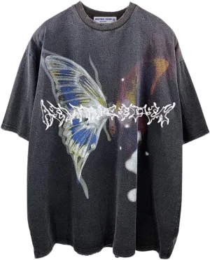 Aelfric Eden Mens Vintage Graphic Tees Y2K Irregular Butterfly Printed Tee Oversized Streetwear Casual T-Shirt