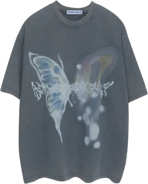 Aelfric Eden Mens Vintage Graphic Tees Y2K Irregular Butterfly Printed Tee Oversized Streetwear Casual T-Shirt