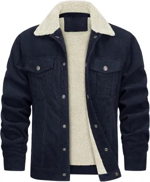 Bomber Jacket Men Fleece Sherpa Lined Winter Coats Warm Thick Cotton Casual Lapel Trucker Cargo Jacket