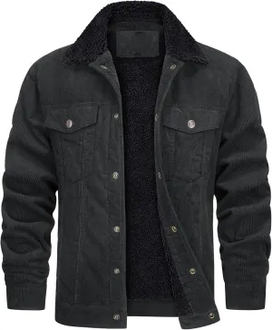 Bomber Jacket Men Fleece Sherpa Lined Winter Coats Warm Thick Cotton Casual Lapel Trucker Cargo Jacket