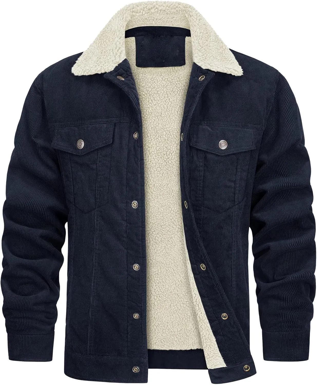Bomber Jacket Men Fleece Sherpa Lined Winter Coats Warm Thick Cotton Casual Lapel Trucker Cargo Jacket