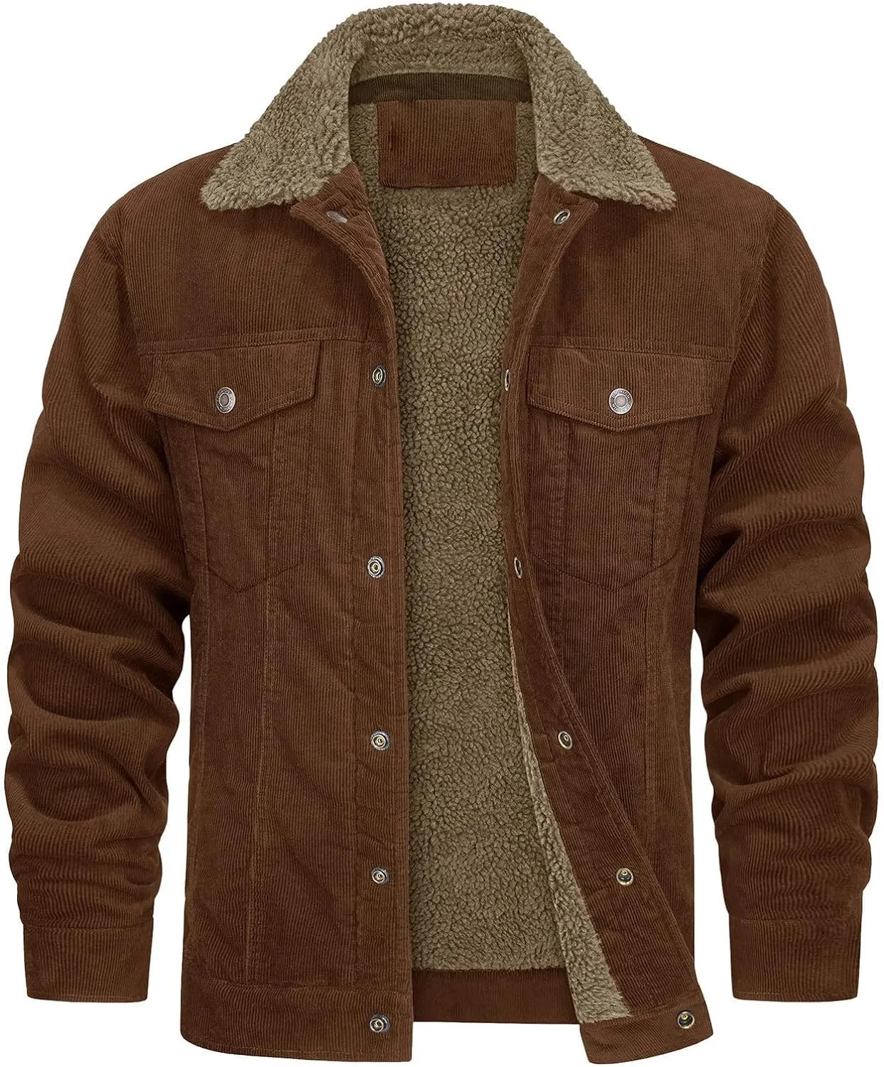 Bomber Jacket Men Fleece Sherpa Lined Winter Coats Warm Thick Cotton Casual Lapel Trucker Cargo Jacket