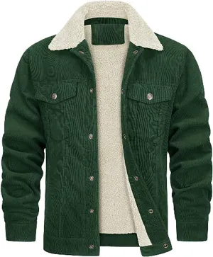 Bomber Jacket Men Fleece Sherpa Lined Winter Coats Warm Thick Cotton Casual Lapel Trucker Cargo Jacket