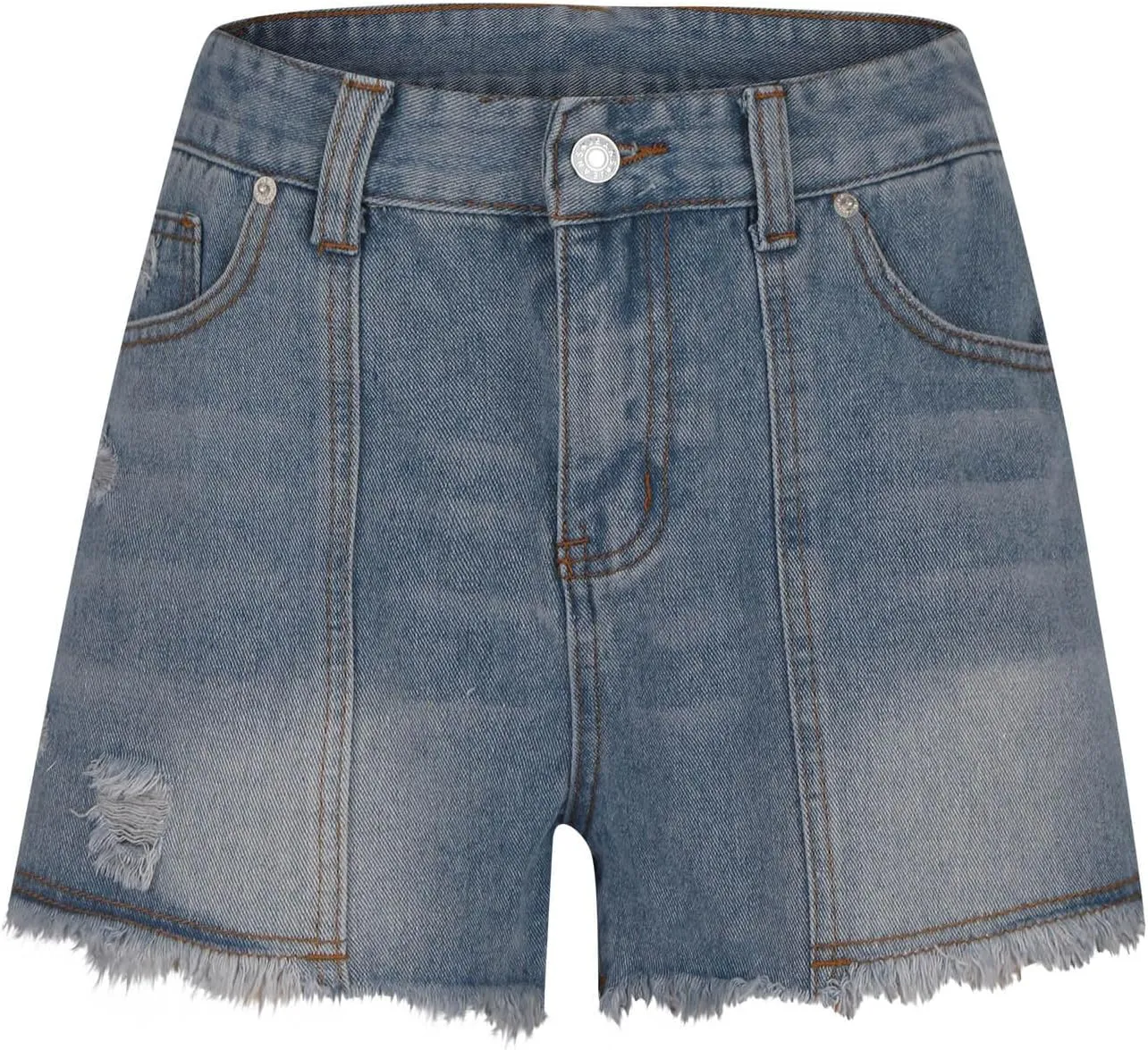 BTDECLAR Womens Denim Shorts High Waisted Button Fly Stretchy Straight Leg Raw Hem Jean Shorts Distressed Ripped Denim Shorts