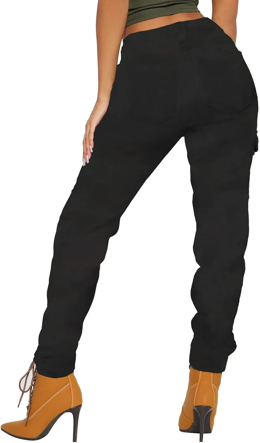 BWN Women's Camo Cargo Jogger Pants – Slim Fit Army High Waisted Joggers Fatigue Elastic Waistband Tapered Camouflage Trouser