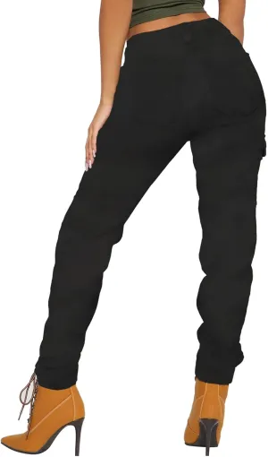BWN Women's Camo Cargo Jogger Pants – Slim Fit Army High Waisted Joggers Fatigue Elastic Waistband Tapered Camouflage Trouser