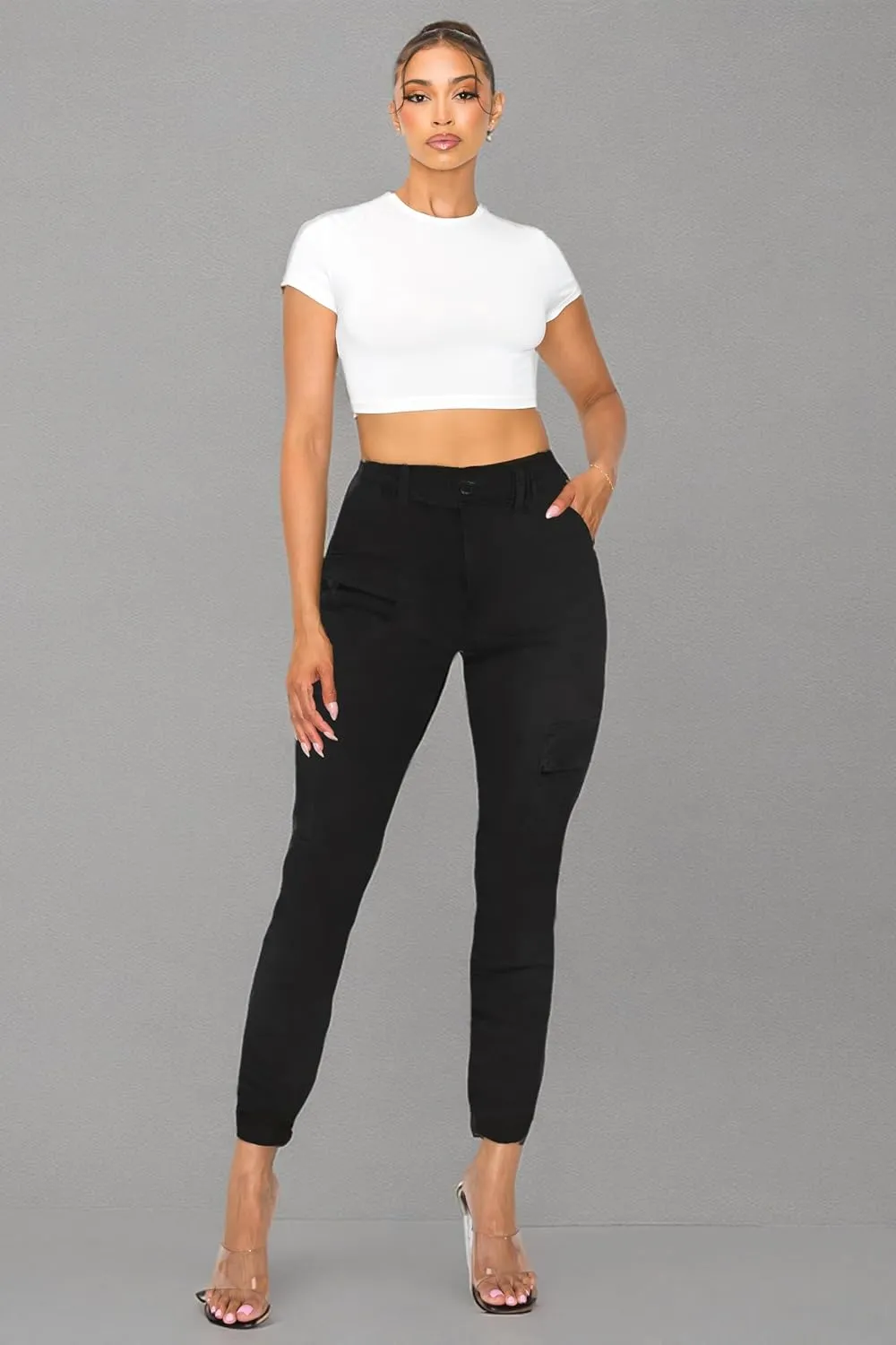 BWN Women's Camo Cargo Jogger Pants – Slim Fit Army High Waisted Joggers Fatigue Elastic Waistband Tapered Camouflage Trouser