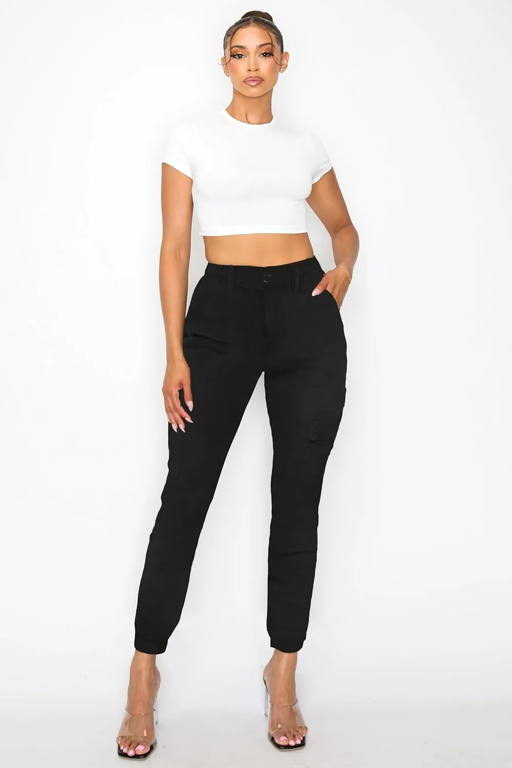 BWN Women's Camo Cargo Jogger Pants – Slim Fit Army High Waisted Joggers Fatigue Elastic Waistband Tapered Camouflage Trouser