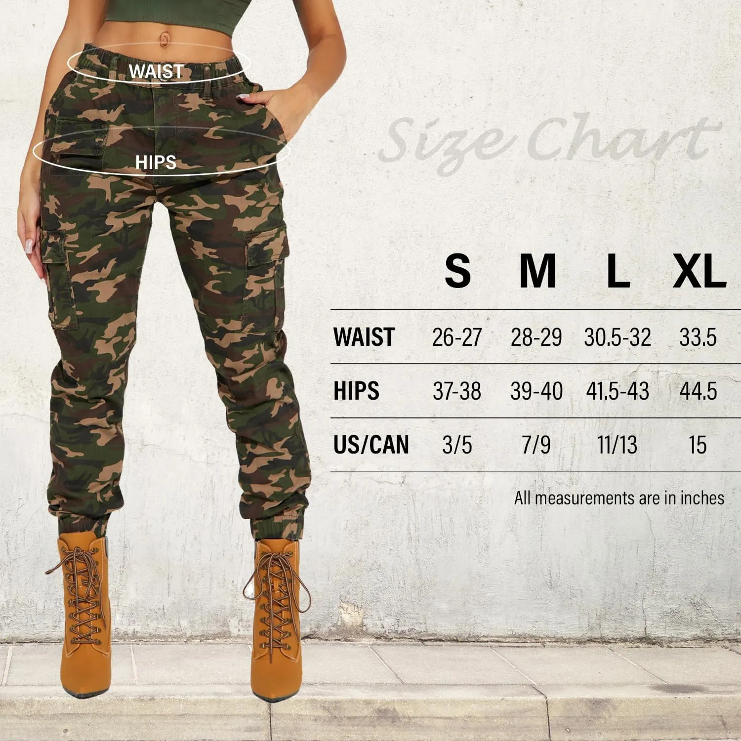BWN Women's Camo Cargo Jogger Pants – Slim Fit Army High Waisted Joggers Fatigue Elastic Waistband Tapered Camouflage Trouser