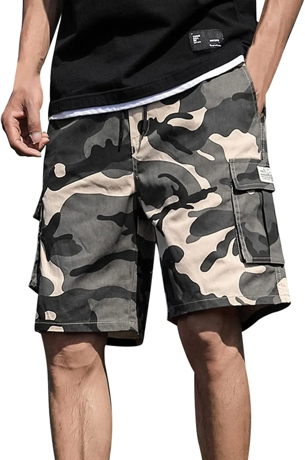 Camo Shorts for Mens 2025 Summer Outdoor Workout Training Overalls Fashion Drawstring Casual Shorts with Multi Pocket