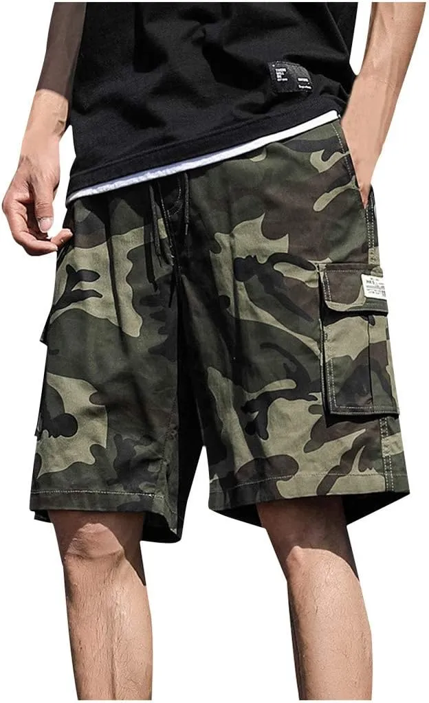 Camo Shorts for Mens 2025 Summer Outdoor Workout Training Overalls Fashion Drawstring Casual Shorts with Multi Pocket