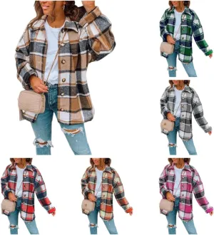 Canbebig Women 2023 Flannel Plaid Shirts Long Sleeve Casual Lapel Button Down Boyfriend Shacket Tartan Jacket Loose Fall Coat