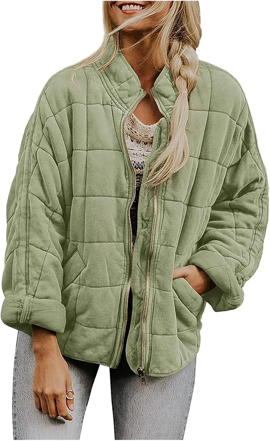 Canbebig Women Oversized Pullover Puffer Jacket Quilted Lightweight Down Jackets Dolman Sleeve Button Zipper Padded Coat