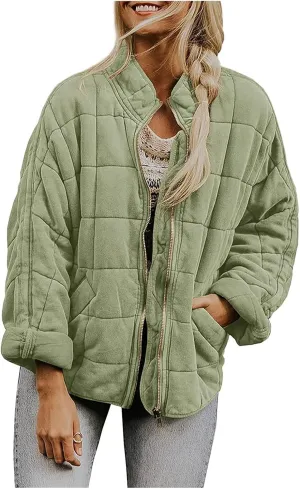 Canbebig Women Oversized Pullover Puffer Jacket Quilted Lightweight Down Jackets Dolman Sleeve Button Zipper Padded Coat