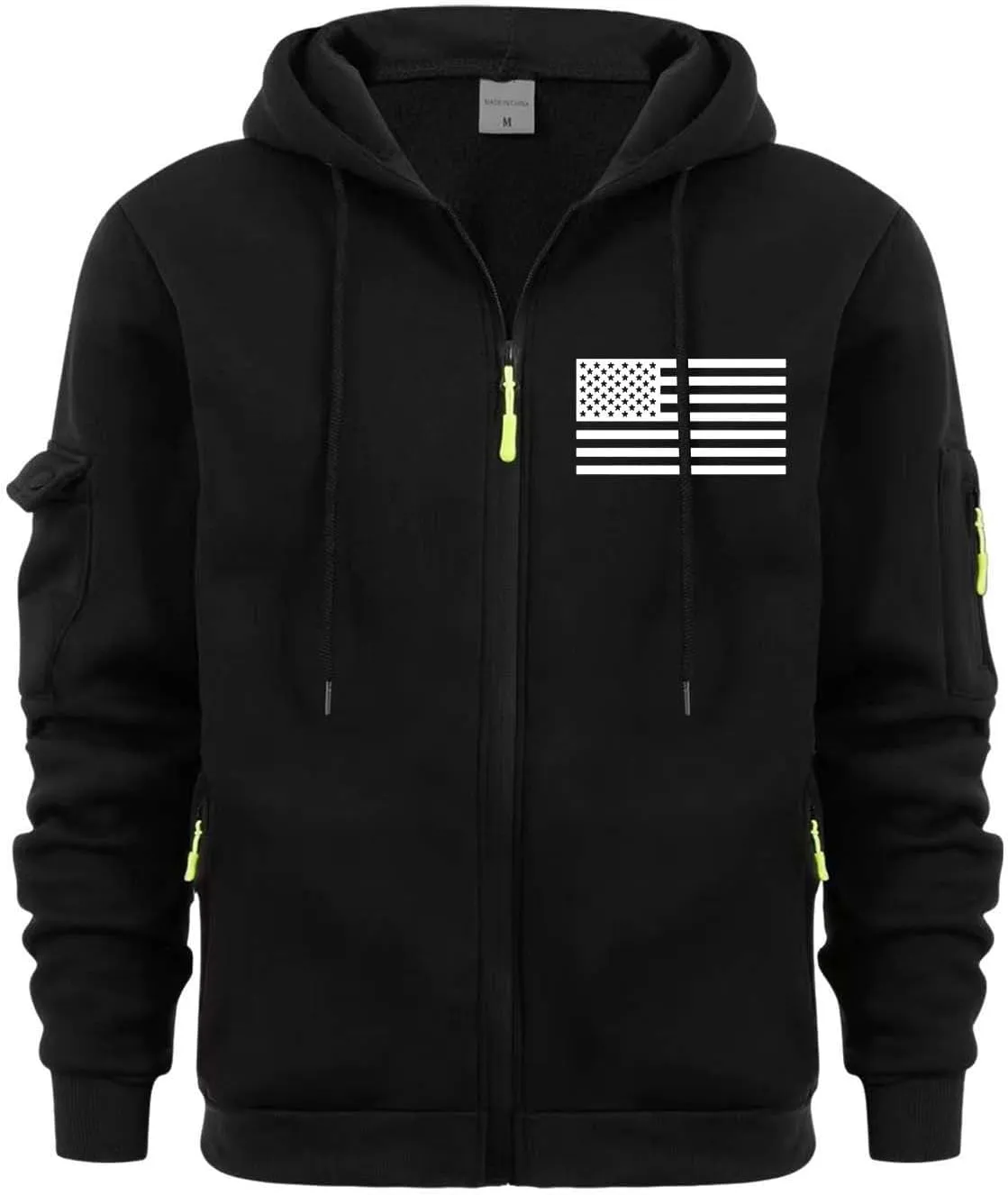 Cargo Hoodies for Men USA Flag Logo Drawstring Zip Up Sweatshirt Casual Long Sleeve Pocket Hooded Jacket with Pockets