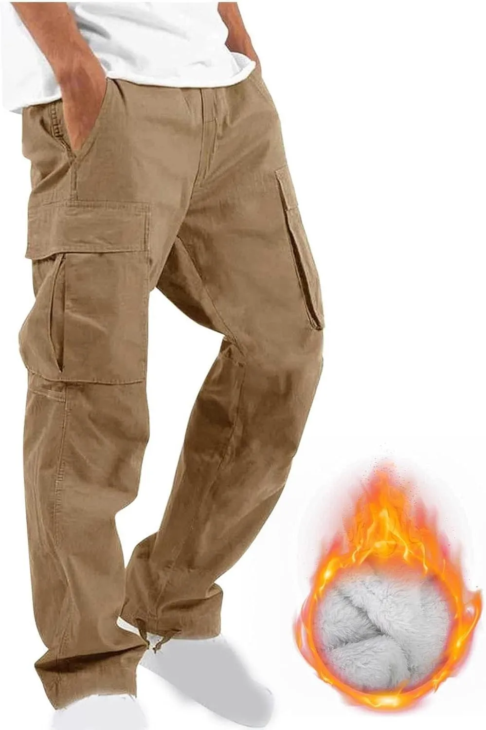Cargo Pants for Men Baggy Fleece Heavyweight Cargo Pants Workout Athletic Waist Drawstring Cargo Pants with Multi Pockets