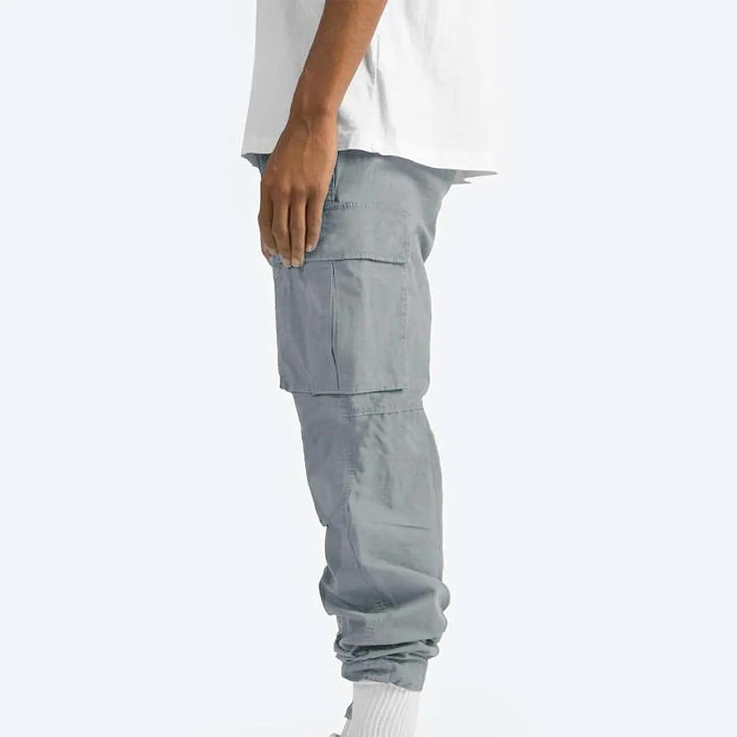 Cargo Pants for Men Baggy Fleece Heavyweight Cargo Pants Workout Athletic Waist Drawstring Cargo Pants with Multi Pockets