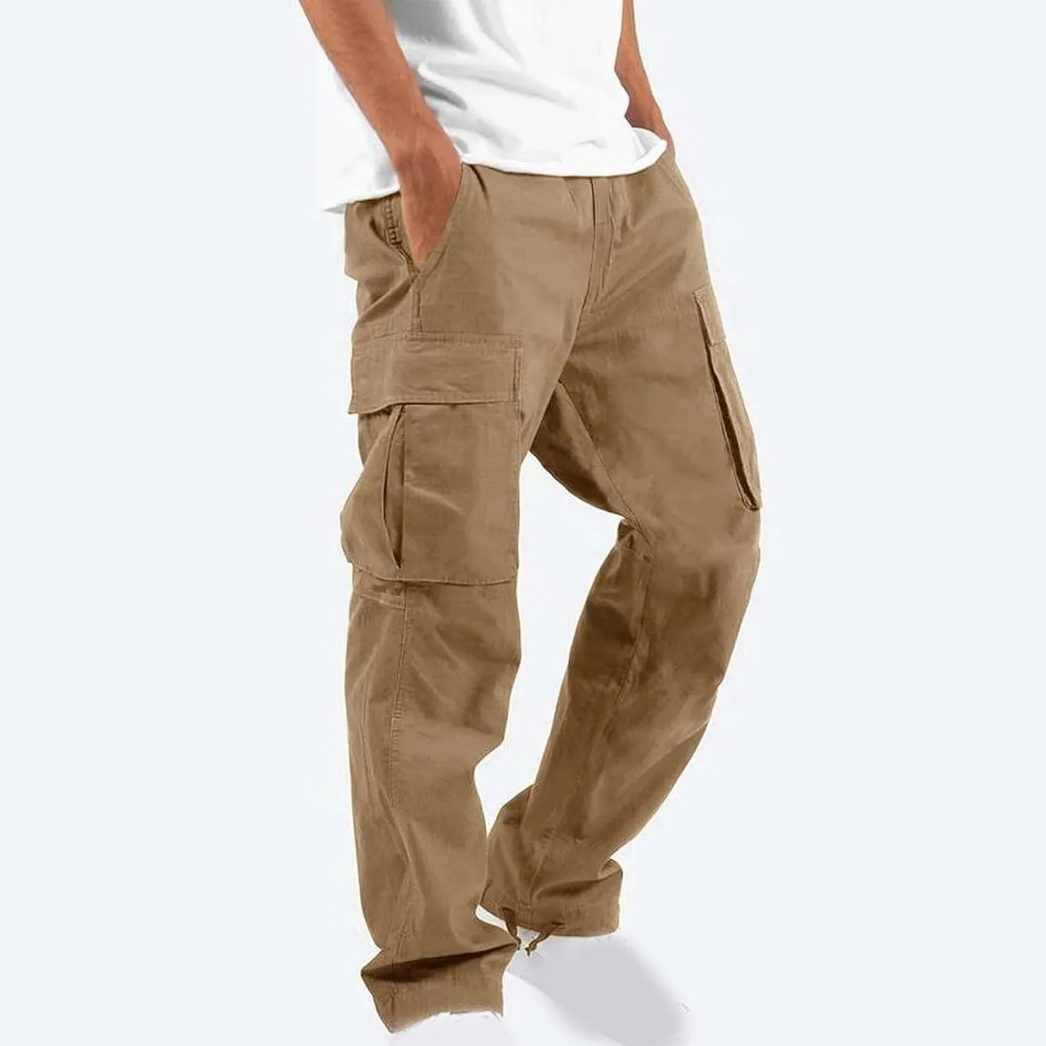 Cargo Pants for Men Baggy Fleece Heavyweight Cargo Pants Workout Athletic Waist Drawstring Cargo Pants with Multi Pockets