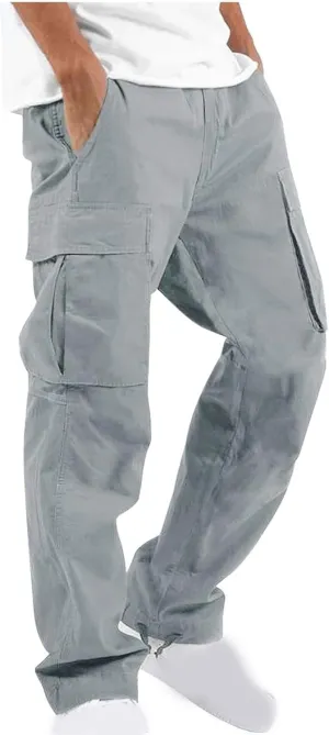 Cargo Pants for Men Baggy Fleece Heavyweight Cargo Pants Workout Athletic Waist Drawstring Cargo Pants with Multi Pockets