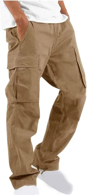 Cargo Pants for Men Baggy Fleece Heavyweight Cargo Pants Workout Athletic Waist Drawstring Cargo Pants with Multi Pockets