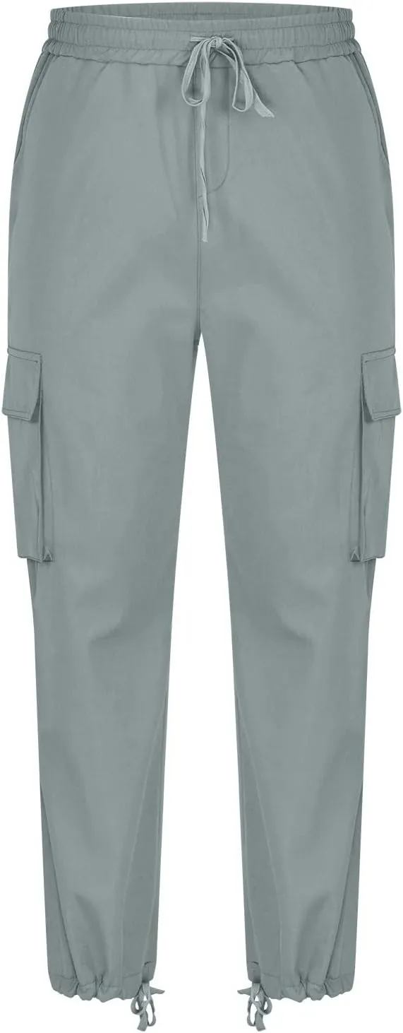 Cargo Pants for Men Baggy Fleece Heavyweight Cargo Pants Workout Athletic Waist Drawstring Cargo Pants with Multi Pockets