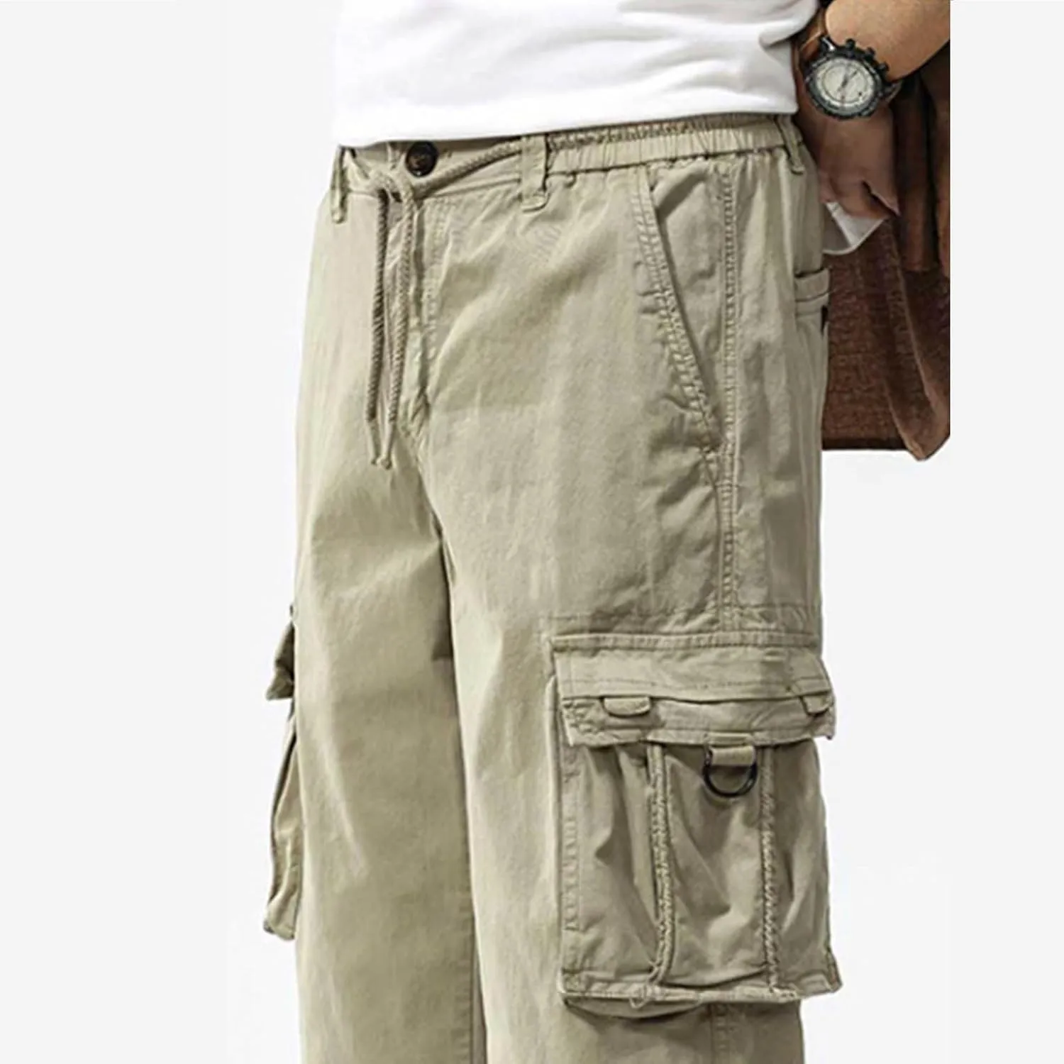 Cargo Shorts for Men Casual Elastic Waist Multiple Pockets Cropped Pants Stretch Lightweight Comfy Work Shorts