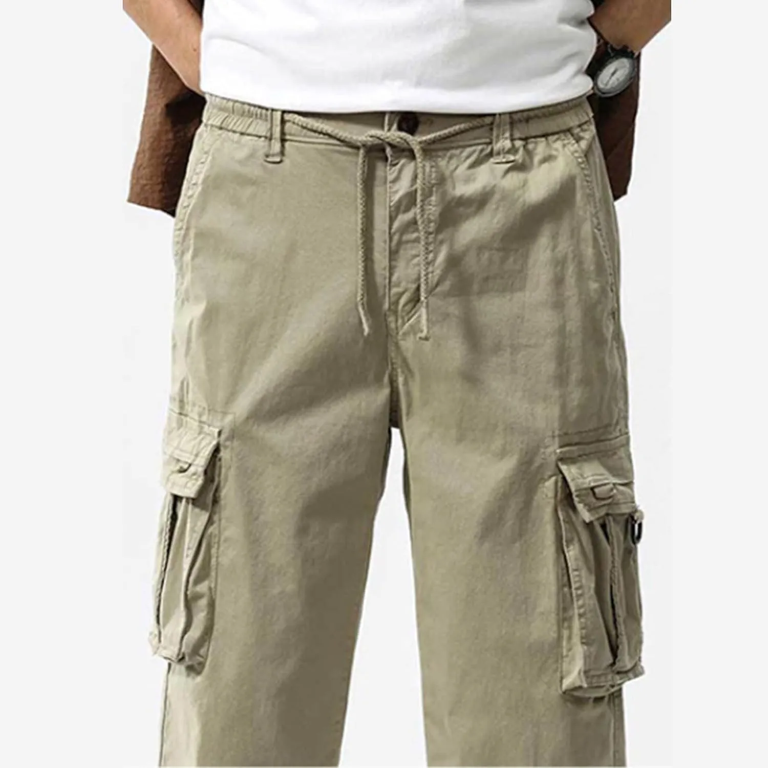 Cargo Shorts for Men Casual Elastic Waist Multiple Pockets Cropped Pants Stretch Lightweight Comfy Work Shorts