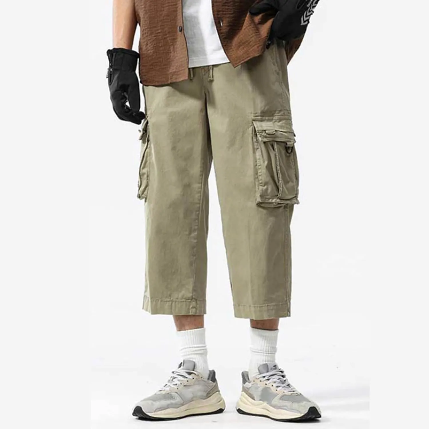 Cargo Shorts for Men Casual Elastic Waist Multiple Pockets Cropped Pants Stretch Lightweight Comfy Work Shorts