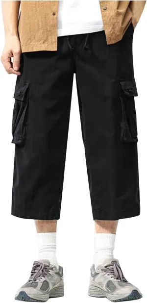 Cargo Shorts for Men Casual Elastic Waist Multiple Pockets Cropped Pants Stretch Lightweight Comfy Work Shorts