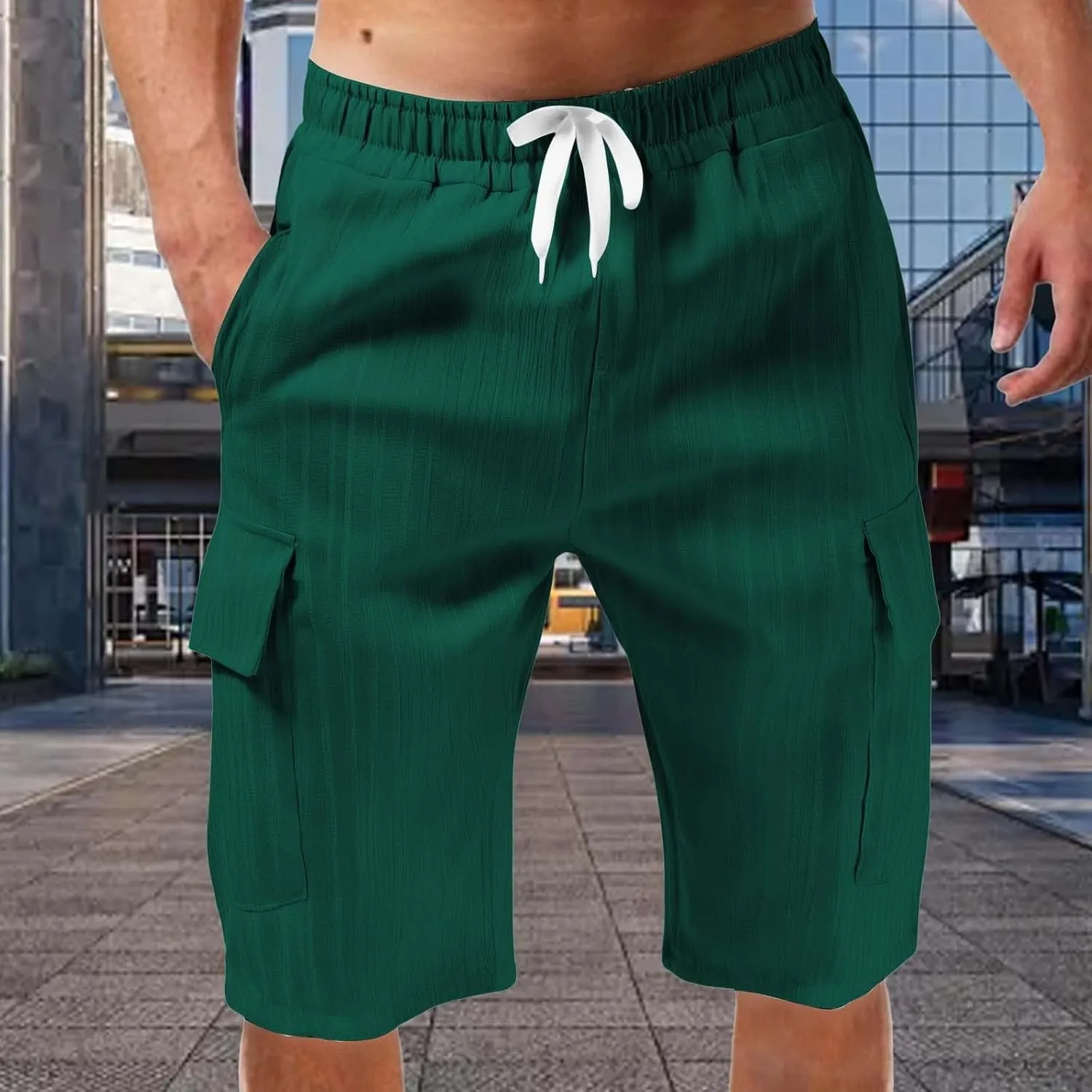 Cargo Shorts for Men Quick Dry Lightweight Breathable Elastic Waist Drawstring Lounge Pants Sports Shorts with Pocket