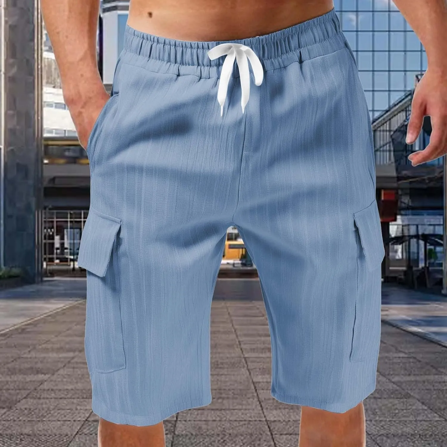 Cargo Shorts for Men Quick Dry Lightweight Breathable Elastic Waist Drawstring Lounge Pants Sports Shorts with Pocket