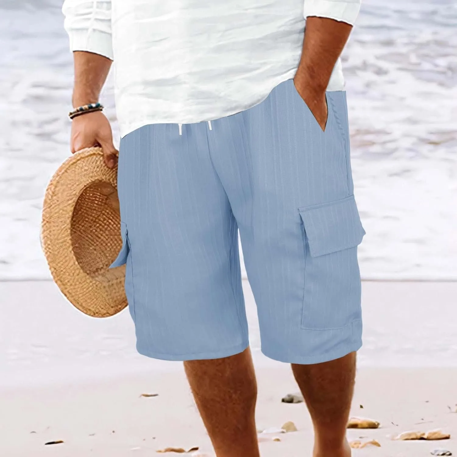 Cargo Shorts for Men Quick Dry Lightweight Breathable Elastic Waist Drawstring Lounge Pants Sports Shorts with Pocket