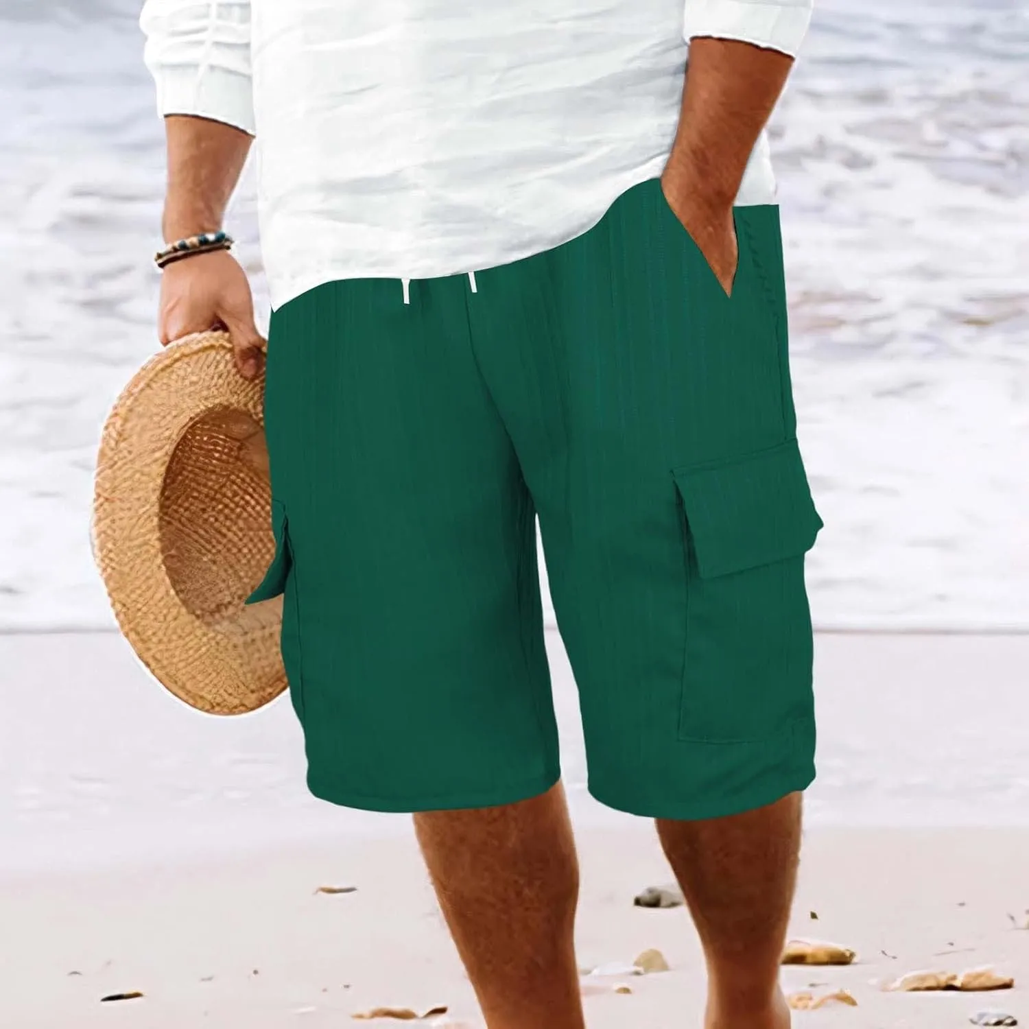Cargo Shorts for Men Quick Dry Lightweight Breathable Elastic Waist Drawstring Lounge Pants Sports Shorts with Pocket