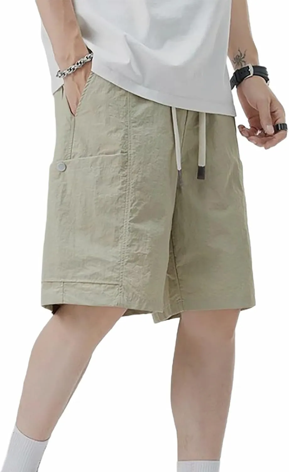 Cargo Shorts for Men Thin Baggy Comfy Retro Functional Sport SweatShorts Trendy Drawstring Summer Shorts with Pockets
