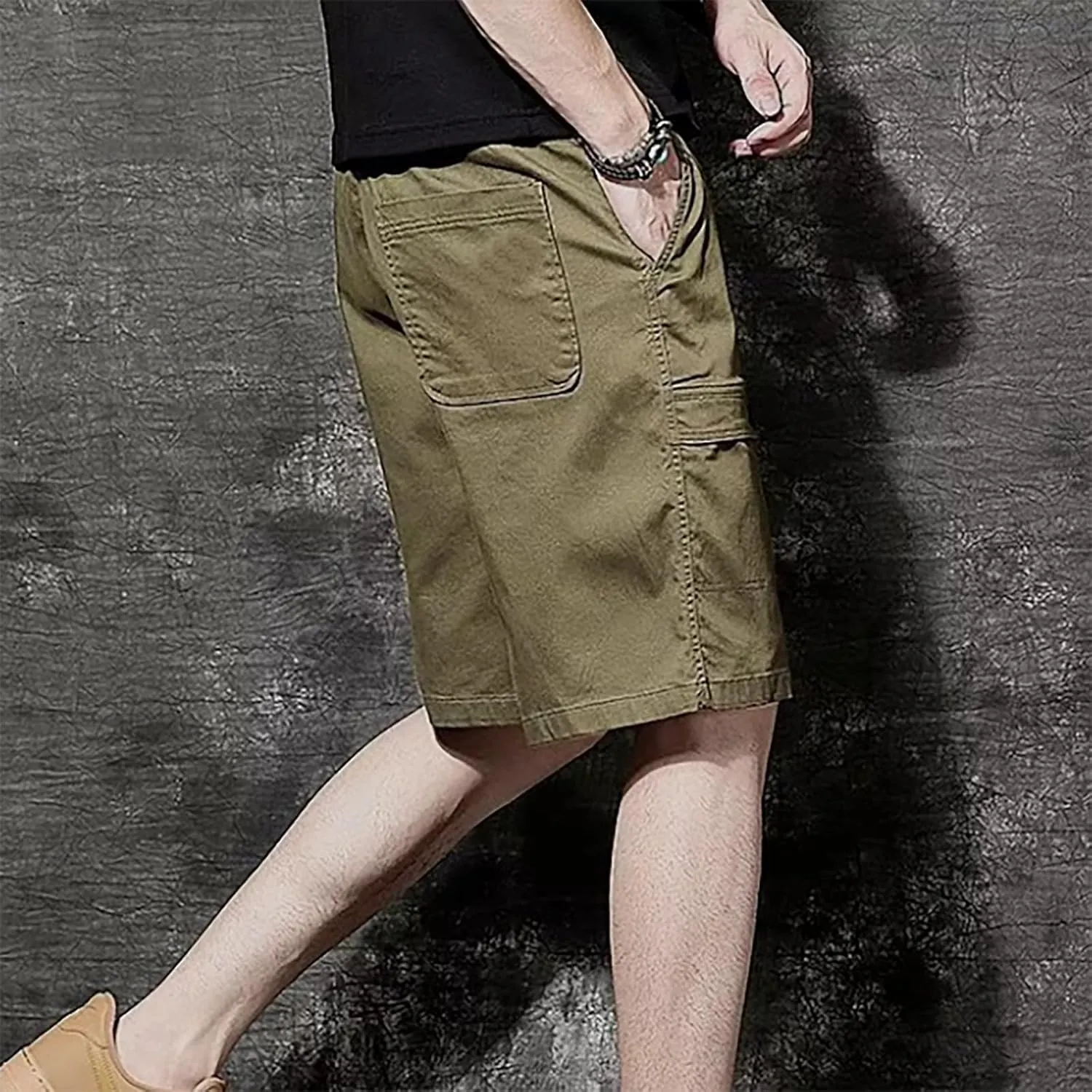 Cargo Shorts for Men Thin Baggy Comfy Retro Functional Sport SweatShorts Trendy Drawstring Summer Shorts with Pockets