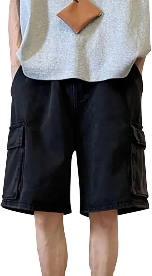 Cargo Shorts for Mens Summer Loose Fit Comfy Cool Thin Outdoor Hiking Jeans Elastic Waist Drawstring Widel Leg Pants