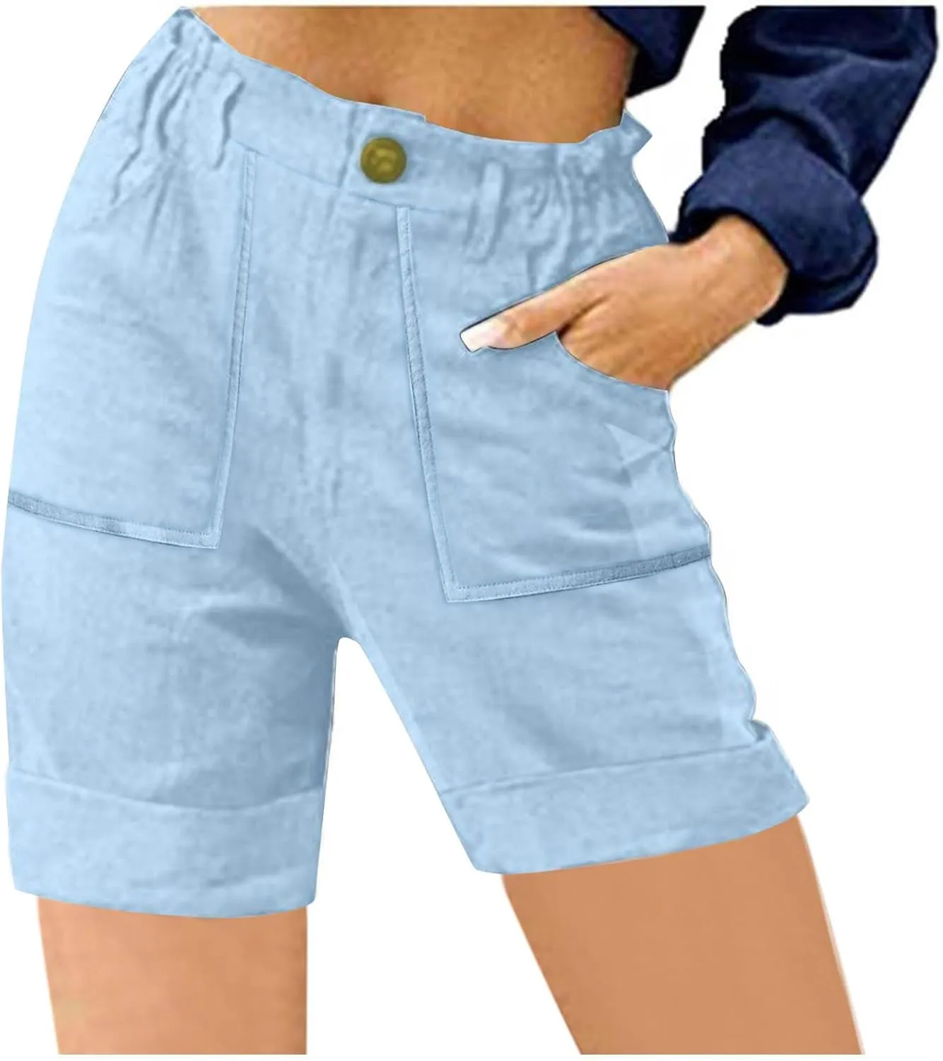 Cargo Shorts for Women 2025 Summer Casual Hiking Shorts with Pockets Elastic Waist Button Chino Short Pants Outfits
