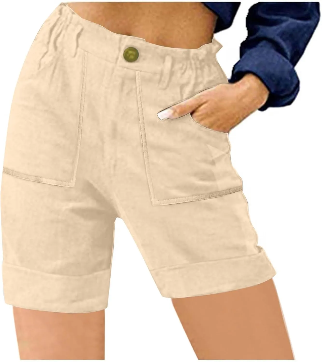 Cargo Shorts for Women 2025 Summer Casual Hiking Shorts with Pockets Elastic Waist Button Chino Short Pants Outfits