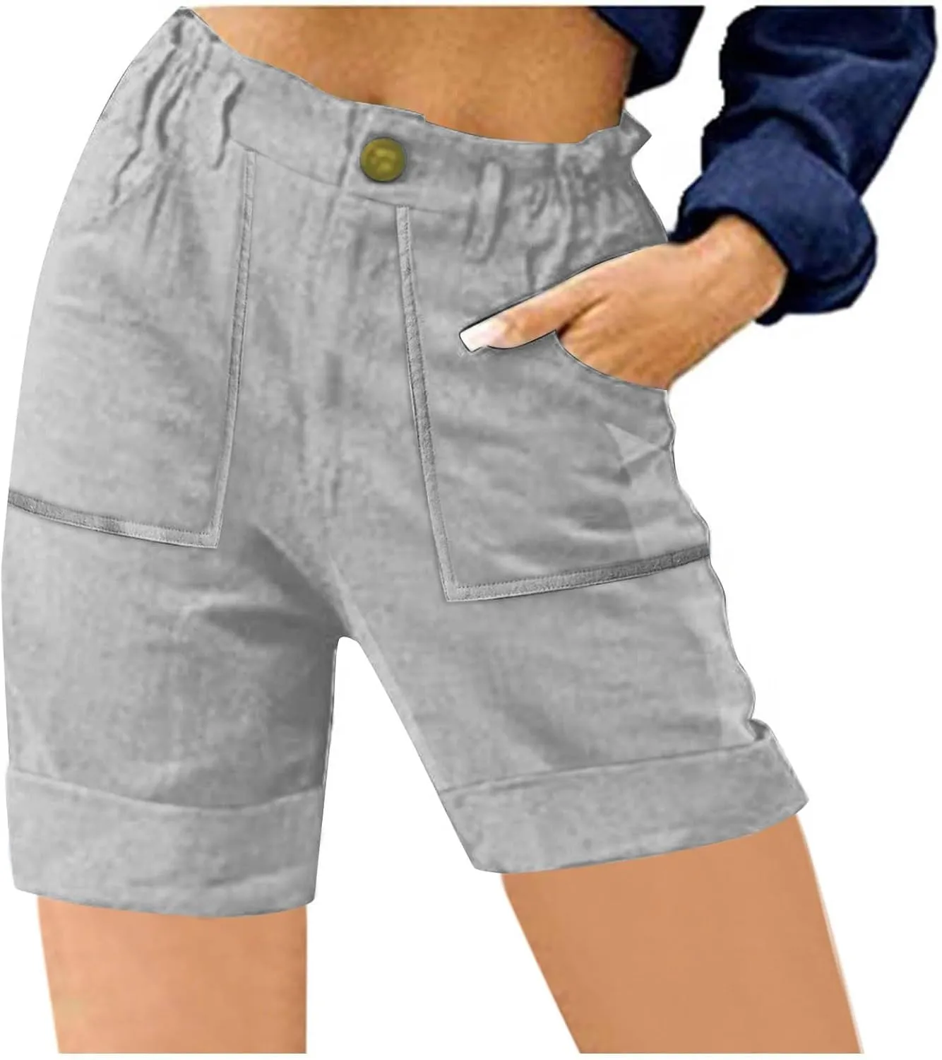 Cargo Shorts for Women 2025 Summer Casual Hiking Shorts with Pockets Elastic Waist Button Chino Short Pants Outfits