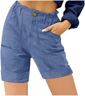 Cargo Shorts for Women 2025 Summer Casual Hiking Shorts with Pockets Elastic Waist Button Chino Short Pants Outfits