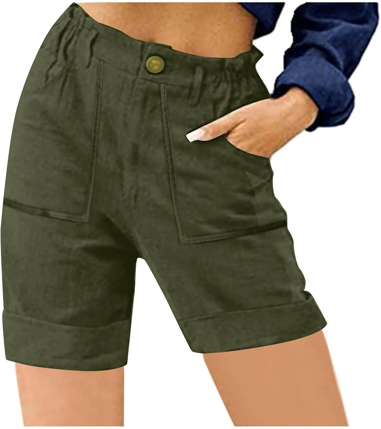 Cargo Shorts for Women 2025 Summer Casual Hiking Shorts with Pockets Elastic Waist Button Chino Short Pants Outfits