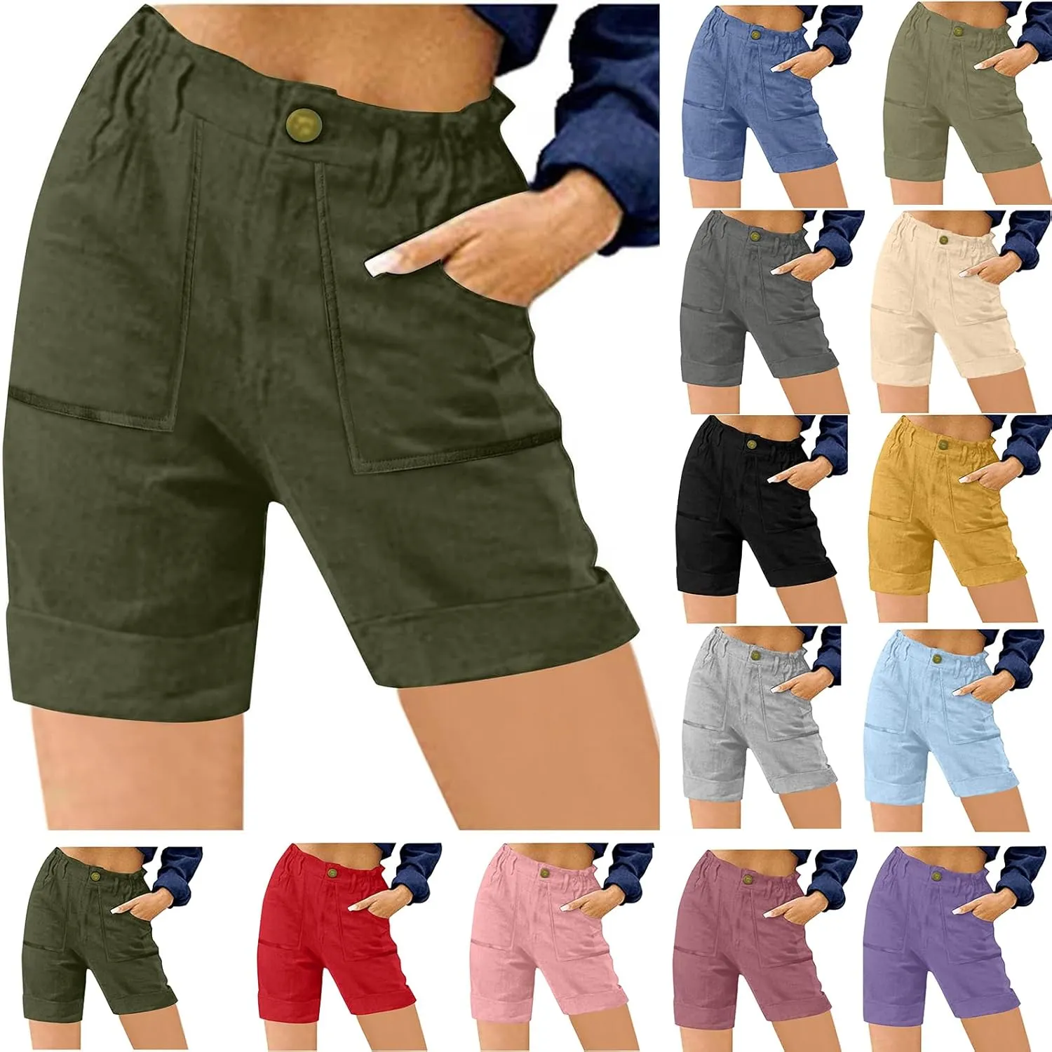 Cargo Shorts for Women 2025 Summer Casual Hiking Shorts with Pockets Elastic Waist Button Chino Short Pants Outfits