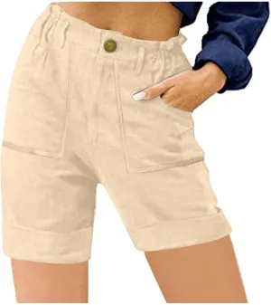 Cargo Shorts for Women 2025 Summer Casual Hiking Shorts with Pockets Elastic Waist Button Chino Short Pants Outfits