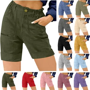 Cargo Shorts for Women 2025 Summer Casual Hiking Shorts with Pockets Elastic Waist Button Chino Short Pants Outfits