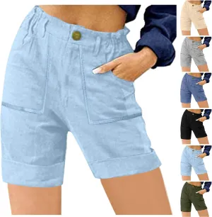 Cargo Shorts for Women 2025 Summer Casual Hiking Shorts with Pockets Elastic Waist Button Chino Short Pants Outfits